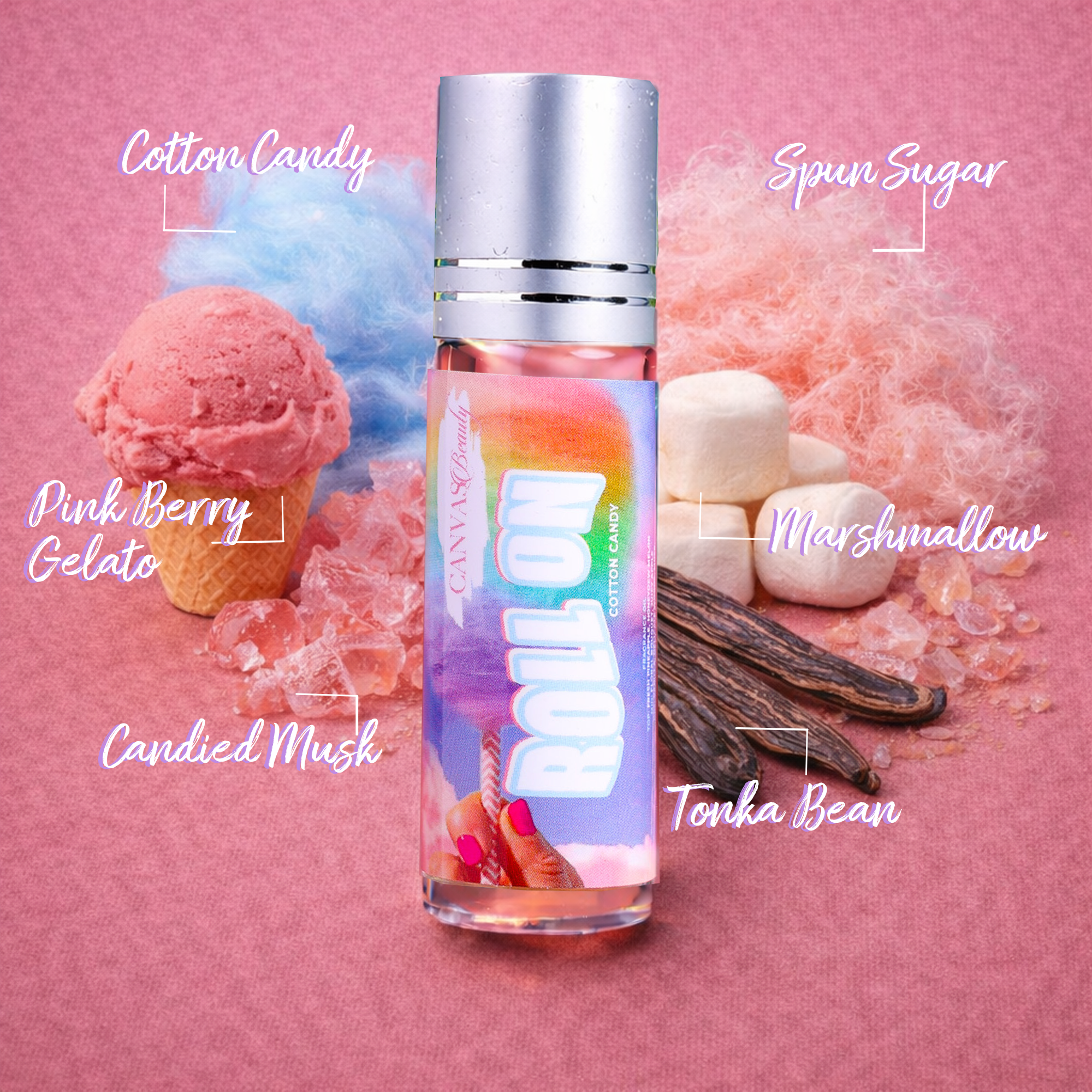 ROLL ON FRAGRANCE OIL: COTTON CANDY CANVAS BEAUTY BRAND ROLL ON FRAGRANCE OIL: COTTON CANDY CANVAS BEAUTY BRAND